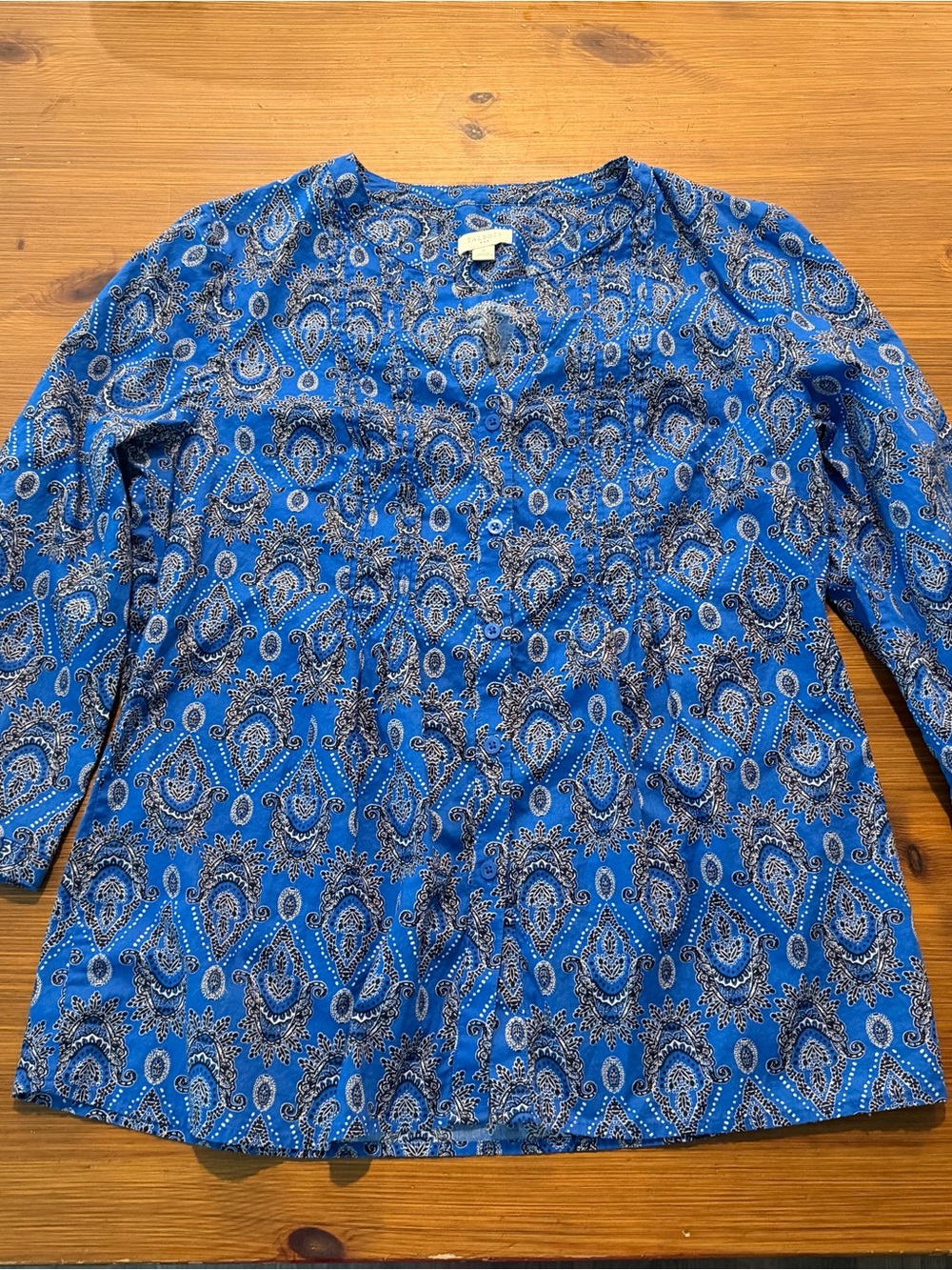 Talbots Blue Black & White 3/4 Sleeve Blouse - Small